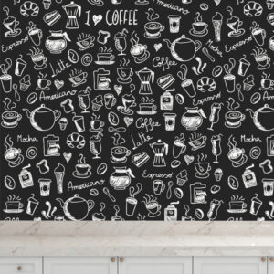 Papel de Parede Temático Cantinho do Café Em Preto e Branco
