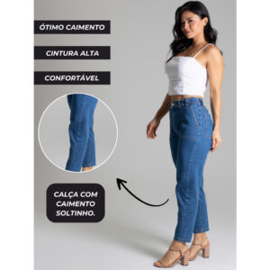 Calça Jeans Feminina Mom Sawary Original Cintura Alta Lycra Elastano Moda Feminina Roupas Femininas