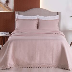 Jogo de Colcha Cobre Leito Casal Queen 3 peças percal 300 Fios com Bordado Premium MADRI Rose