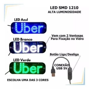 painel letreiro luminoso Led P/ carro motorista de app full hd Entrada Usb 1,5 metros vidro cores aleatorias