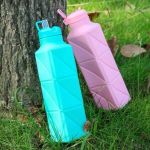 Garrafa de água Portatil dobrável de silicone livre de BPA de grau alimentício à prova de vazamento