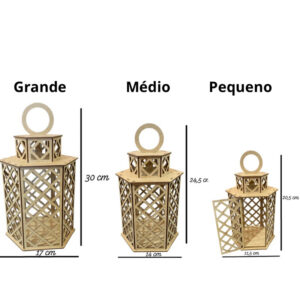 Trio de Luminaria Marroquina Mdf cru Sextavada Decorativa