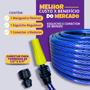 MANGUEIRA DE JARDIM TRANÇADA 100M METROS 7/16 (KIT COMPLETO) Reforçada Trançada Tripla Camada