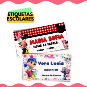Kit etiquetas Escolares Junior – Vinil 100% a prova dágua – temas variados – 289 unidades