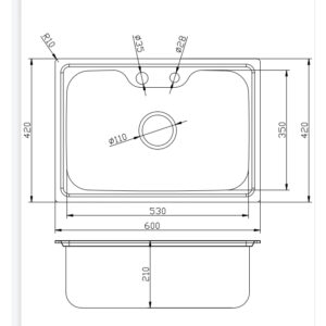 Cuba para cozinha gourmet pia aço inox com acessórios 60x42cm
