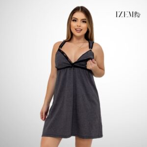 Kit Camisola de Fecho Amamentação e Robe Longo Algodão Gestante