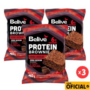 KIT 3 BROWNIES PROTEIN DOUBLE CHOCOLATE ZERO AÇÚCAR SEM GLÚTEN BELIVE