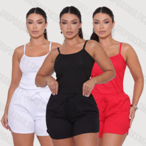 KIT 3 CONJUNTOS CANELADOS REGATINHA + SHORT MODA VERÃO NOVIDADE CONFORTÁVEL