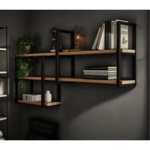 Prateleira Industrial Estante de Parede 120cm +50cm Nicho Mdf