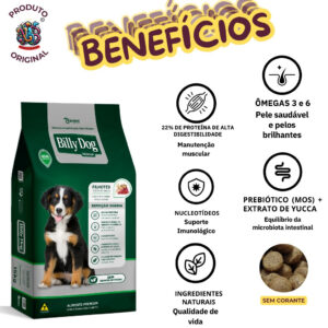 3Kg Ração Cães Filhotes Billy Dog Refeição Diária Carne Cereais Batata Doce