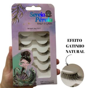 CARTELA COM 5 PARES DE CÍLIOS POSTIÇOS CANTINHO EFEITO GATINHO NATUTAL PREMIUM HINFINITY