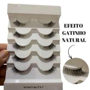 Cartela com 5 Pares de Cílios Postiços Cantinho Efeito gatinho natutal Premium HINFINITY