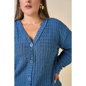 Casaco Plus Size Lã para Frio cm Botões Tricot para Inverno Trabalhado
