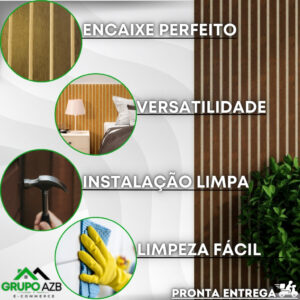 Kit Painel Ripado em MDF 20 Placas 45x11cm Autocolante Premium Decoração de Quarto Sala Escritório