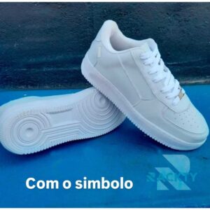 Tenis Masculino Feminino Esportivo Casual todo Branco Forse Treino Confortavel Com Simbolo Promoçao