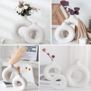 Kit vasos Redondo Donut Rosquinha Minimalista Decorativo de mesa Branco Preto Bege 2pçs