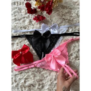 Kit 3 Calcinhas com Laço Marido Apressado Lingerie Rendada Pérola