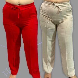 Kit 2 calças pantalonas forrada cintura alta e bolsos laterais