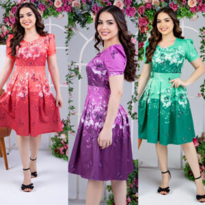Vestido Midi Com estampa floral musical em tecido Suplex Digital. Manga curta Princesa. Moda Evangélica.