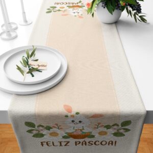 Trilho Caminho de Mesa Decorativo Páscoa 110X35cm Coelhinhos FABRICANTES!