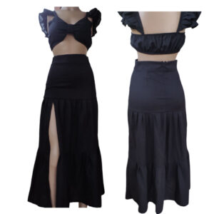 Conjunto Feminino Saia 3 Maria + Cropped Com Bojo | Linho