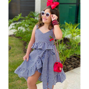 Conjunto Xadrez Babado Infantil Tendencia Boho com Cereja