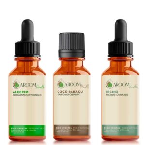 KIT TERAPIA CAPILAR ÓLEOS VEGETAIS DE ALECRIM, COCO E RÍCINO – 30 ML CADA AROOM HEALTH
