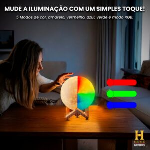 Kit 02 Luminária de Lua 3D LED, Efeito Realista, Luz Noturna para Decoração de Sala e Quarto Premium