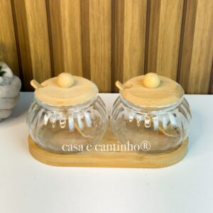Saleiro de Cozinha Cerâmica Porcelana Mesa Com Colher Porta Condimento Preto Branco Tampa de Bambu
