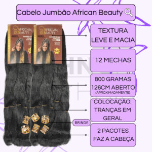 Kit 2 Cabelo Jumbo Jumbão Tranças Box Braids African Beauty Fibra Especial 400 Gramas + Anéis