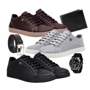 Kit 3 Sapatênis Masculino Tênis Casual Masculino + Relógio Carteira e Cinto Várias Cores