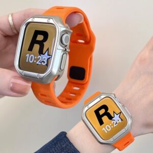 Pulseira De Silicone+Macio Meia Capa Kit Para Apple Watch 44mm 40mm 41mm 38mm 42mm 45mm iWatch 10 46mm Alça+Case Kit