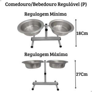Comedouro Duplo Elevado Alto Ajustável Regulável Para Cachorros P, M, G e Mini Gatos/Filhotes