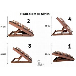 Escada Rampa Para Cachorros e Gatos Antiderrapante Madeira Resistente Com Regulagem de Altura