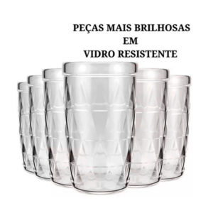 Jogo de 6 Copos de Vidro Cristalino Nadir Zumba, 270 ml Resistente, – Para Refrescos – Nadir
