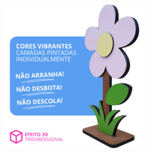 Enfeite de Mesa Flor Rosa Display 3D Mdf Decoração Aniversário SVB Móveis e Festas