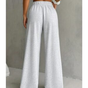 Calça de moletom com cintura elástica de cor sólida, calça larga casual para roupas femininas