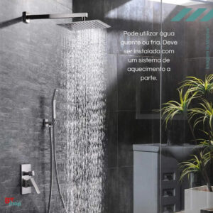 Kit Ducha Inox Chuveiro 20×20 Cm + Cano 40 Cm Quadrada