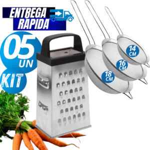 JOGO 05 ESPREMEDOR DE LIMÃO PENEIRAS INOX COADOR 14CM 16CM 18CM FATIADOR RALADOR 4 FACES ALIMENTOS UTENSÍLIOS COZINHA