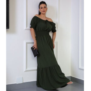 Vestido Longo De Festa Liso Tem Forro Com Elástico Viscolinho Feminino
