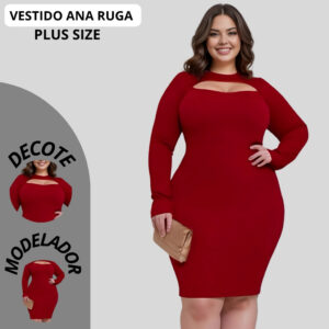 Vestido Feminino Moda Plus Size Manga Longa Elastano Premium