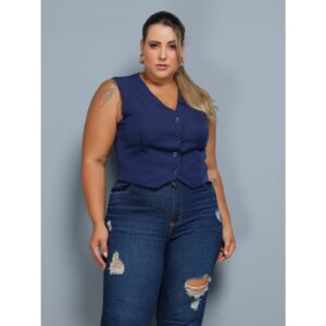 Coletinho Curto Plus Size Feminino Social Alfaiataria Colete Forrado Com Botões plus