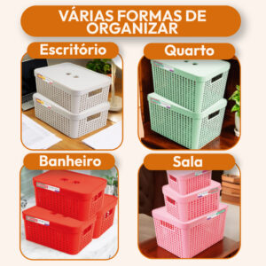 Conjunto 5 Caixas Organizadoras Com Tampa Cesto Grande em Plástico Resistente 2 L 4,5 L 17 L