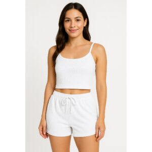 Conjunto Canelado Cropped Top Regatinha e Short