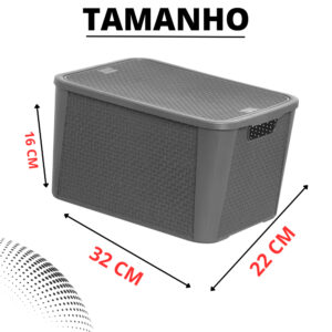Kit 3 Caixas Organizadora Rattan REFORÇADA 13 LITROS – CINZA