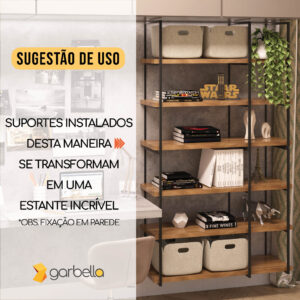 Suporte Triplo Estilo Industrial Preto P Pratelei.30cm – 4uni – Quarteto – (SKU3304)