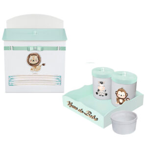 Porta Fralda e Kit Porcelana Safari Baby Verde e Branco