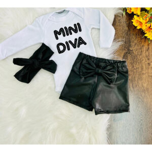 conjunto bebê menina Mini diva com faixinha de cabelo e body