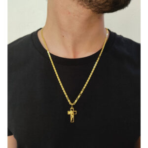 Corrente Masculina Piastrine com Pingente Cruz Face de Jesus 100% Moeda Antiga