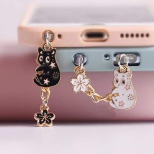 Telefone Celular Anti-Poeira Plug Cartoon Cute Cat Pequena Flor Móvel Porta De Carregamento Fone De Ouvido Jack Jóias Pingente Plugue Macho Feminino Casal Dados Cabo Entrada